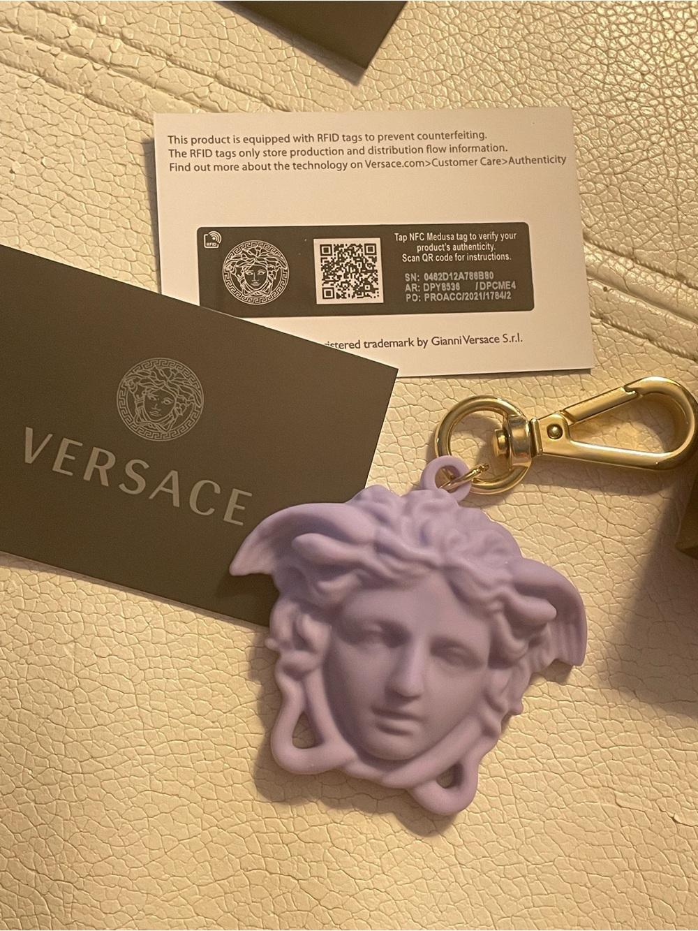 WITH original CARDS VERSACE Lavender Medusa Head Keychain Charm